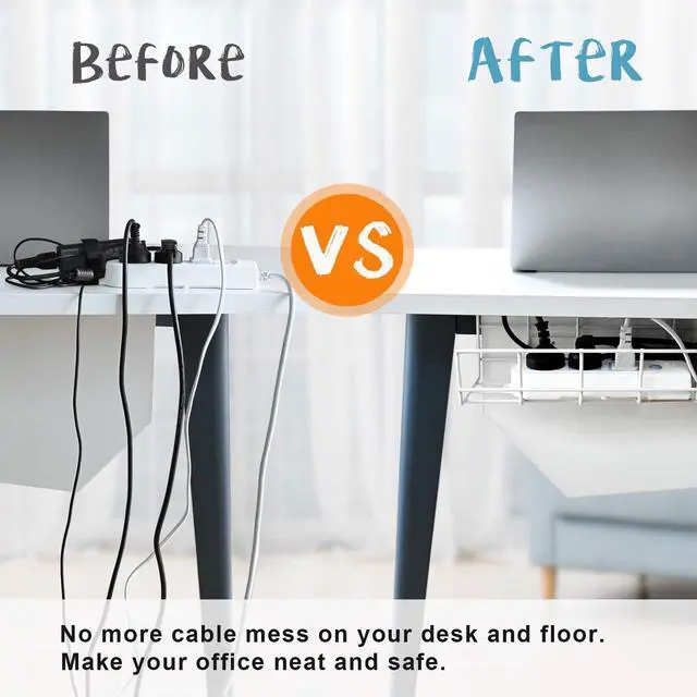 Alt view image 2 of 4 - Under Desk Cable Management- 6 Pack Cord Organizer. Metal Wire Cable Management Tray for Office, Studio and Home. Super Sturdy Under Table Cable Managements - White Cable Organizer