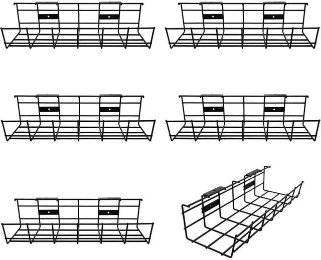 Main image of Under Desk Cable Management- 6 Pack Cord Organizer. Metal Wire Cable Management Tray for Office, Studio and Home. Super Sturdy Under Table Cable Managements - Black Cable Organizer