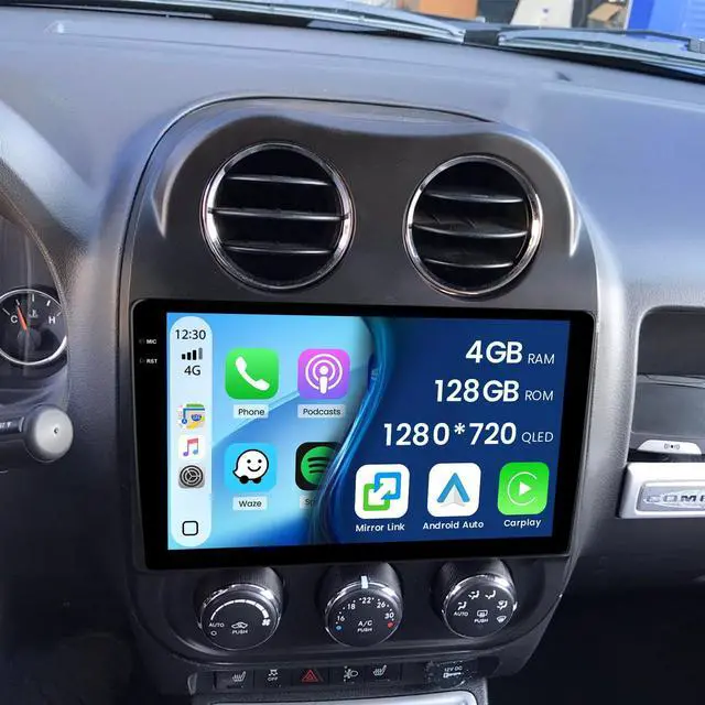 Main image of 4+128G Radio for Jeep Compass Patriot 2010-2016, 10.1" Touch Screen Radio Kit with Wireless CarPlay/Android Auto, 5GHz WiFi, Bluetooth 5.0, EQ, GPS Navigation, 1280 * 720, Backup Camera