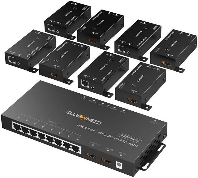 Main image of 1x8 HDMI Extender Splitter, Up to 165FT Over CAT5e/6/7, 8 Channel Transmission with 1 HDMI Loop Out, Supports IR, 3D, HDCP, EDID, POC