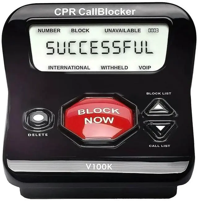Main image of CPR V100K Call Blocker for Landline Phones - Block Unwanted Calls with One Touch Big Red Button - Pre-Loaded with 100,000 Known Nuisance Numbers - Requires Caller ID