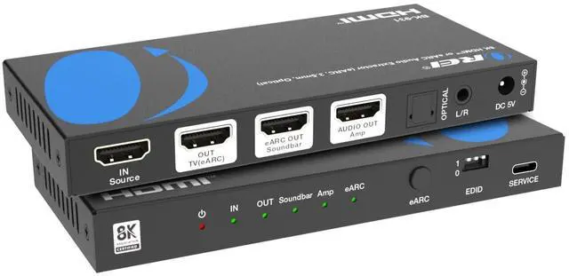 Main image of eARC 4K 120Hz Audio Extractor, Converter Soundbar ARC Support, HDCP 2.3 - Dolby Atmos, HDR10+, Dolby Digital/DTS Passthrough Dolby Vision for Sonos Bose Speakers, 3.5mm, Optical (BK-931)