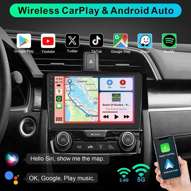 Alt view image 3 of 4 - Car Stereo 64G Radio for Honda 2016 2017 2018 2019 2020 2021 with Wireless Carplay & Android Auto,9.2 Inch 1080P Touch Screen for Civic Radio with Android 13 Bluetooth GPS Navi Mirror Link SWC