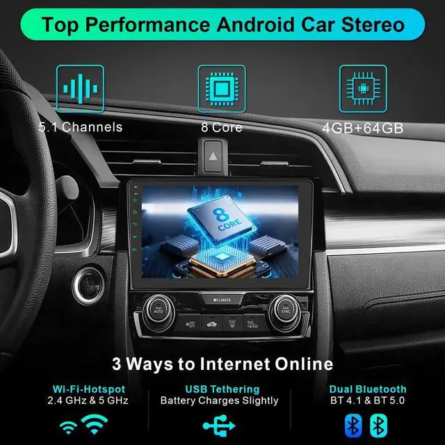 Alt view image 4 of 4 - Car Stereo 64G Radio for Honda 2016 2017 2018 2019 2020 2021 with Wireless Carplay & Android Auto,9.2 Inch 1080P Touch Screen for Civic Radio with Android 13 Bluetooth GPS Navi Mirror Link SWC