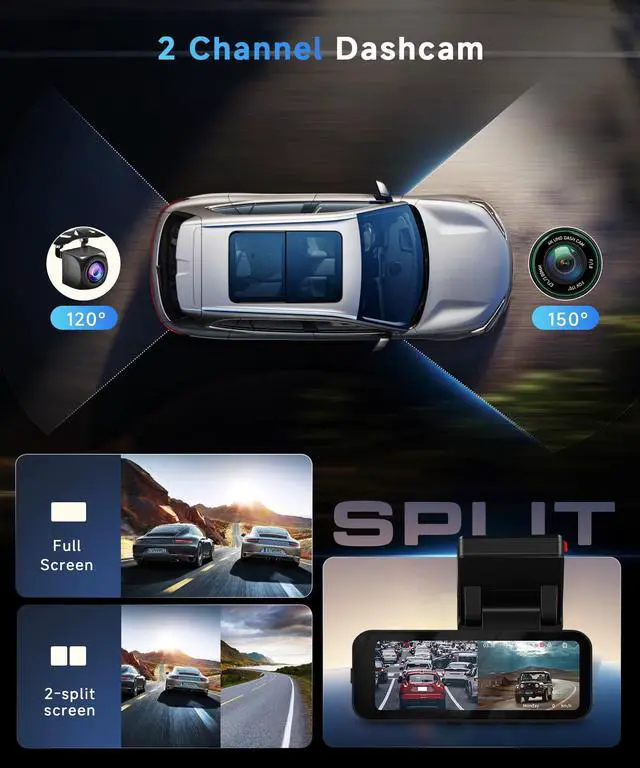 Alt view image 2 of 4 - 2 Channel 4K Dash Cam Front and Rear, 3.16 Inch Dash Camera Support WiFi GPS Starlight Night Vision Sensitive Motion Detection 24/7 Recording Parking Mode Monitor Reversing Help ADAS BSD LCA