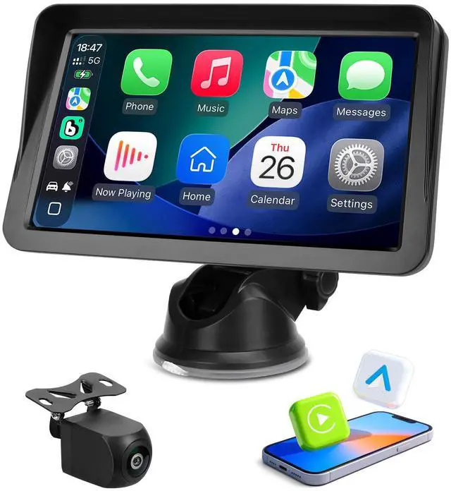 Main image of 9" Wireless CarPlay Screen for Car, Apple CarPlay & Android Auto Receiver with 1080P Backup Camera, HD Touchscreen, Bluetooth, GPS, Voice Control,Universal Fit for All Cars