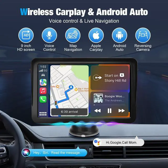 Alt view image 2 of 4 - 9" Wireless CarPlay Screen for Car, Apple CarPlay & Android Auto Receiver with 1080P Backup Camera, HD Touchscreen, Bluetooth, GPS, Voice Control,Universal Fit for All Cars