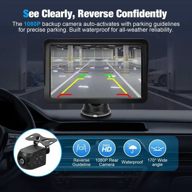 Alt view image 3 of 4 - 9" Wireless CarPlay Screen for Car, Apple CarPlay & Android Auto Receiver with 1080P Backup Camera, HD Touchscreen, Bluetooth, GPS, Voice Control,Universal Fit for All Cars