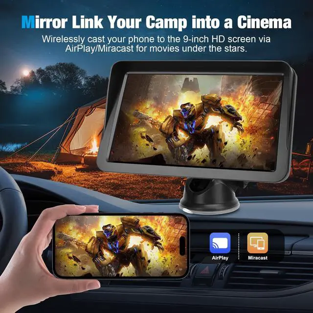 Alt view image 4 of 4 - 9" Wireless CarPlay Screen for Car, Apple CarPlay & Android Auto Receiver with 1080P Backup Camera, HD Touchscreen, Bluetooth, GPS, Voice Control,Universal Fit for All Cars