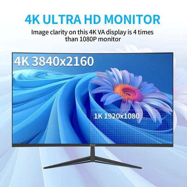 Alt view image 2 of 4 - 32 Inch Monitor, 4K UHD 3840x2160, 60Hz, 3000R VA Display, Adaptive, 100% sRGB, HDMI 2.1, DisplayPort 1.4, Adaptive Sync,100x100MM VESA Wall Mountable, Black