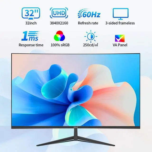 Alt view image 3 of 4 - 32 Inch Monitor, 4K UHD 3840x2160, 60Hz, 3000R VA Display, Adaptive, 100% sRGB, HDMI 2.1, DisplayPort 1.4, Adaptive Sync,100x100MM VESA Wall Mountable, Black