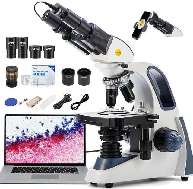 Main image of SW380B Binocular Compound Microscope,40X-2500X with 2.0MP Camera,100pcs Microscope Slides,Microscope Kit for Students School Lab