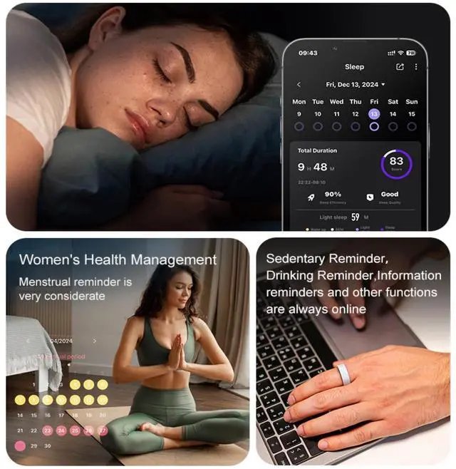 Alt view image 4 of 4 - Ceramic Smart Ring, Sleep & Stress Tracker for Women Men,Pink, Size 6