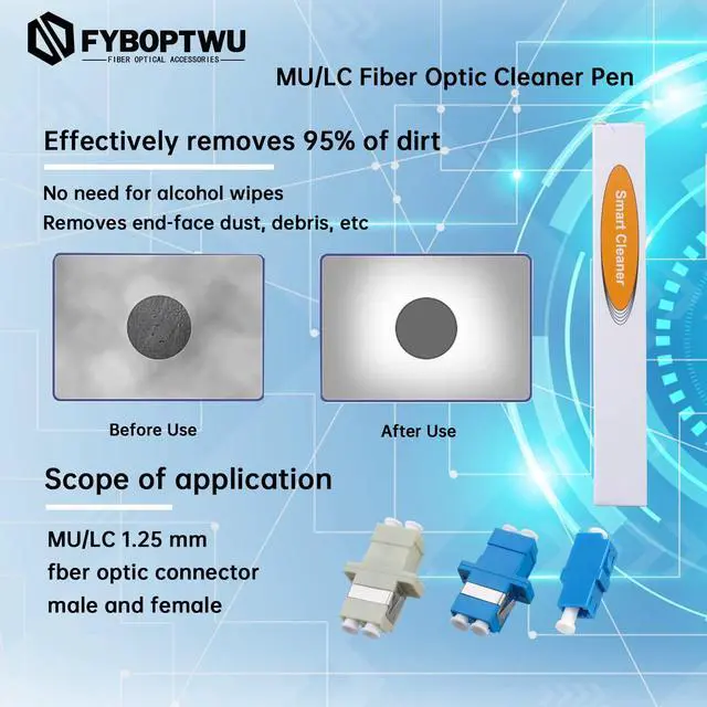Alt view image 2 of 2 - 20pcs Fiber Optic Cleaning Pen for LC/MU 1.25mm Connector, Over 800 Cleans, Fiber End Face & Optical Connector Cleaner