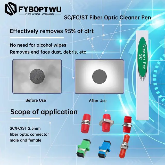 Alt view image 2 of 3 - 20 pcs Fiber Optic Cleaner Fiber Optic Tools Cleaning Pen for SC, FC & ST 2.5mm Connector, Fiber Cleaner Pen - 800+ Endface & Optical Connector Cleans