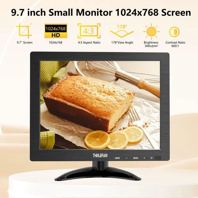 Alt view image 2 of 4 - 9.7 Inch Small Monitor 1024x768 Portable Monitor 4:3 Screen Display with HDMI VGA AV BNC USB Port, 60Hz, VESA, Built-in Speaker, Remote Control for PC Computer Laptop RasPi