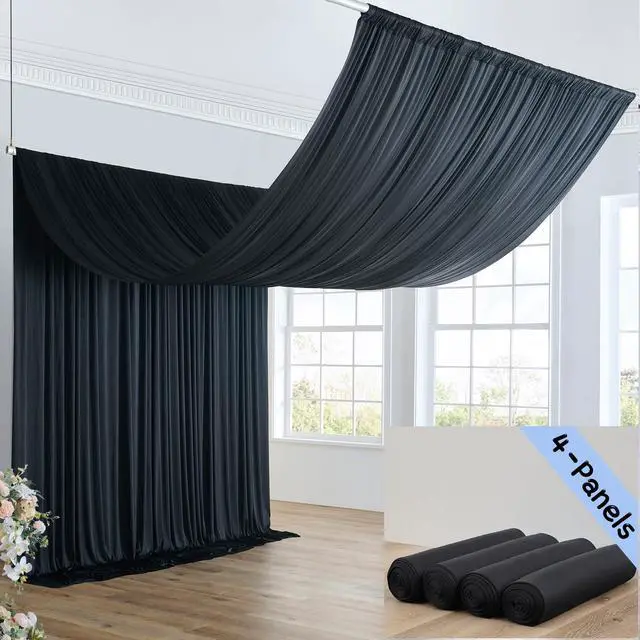 Main image of 20ft×20ft Black Ceiling Drapes for Weddings Parties,4 Panels 5×20ft Long Ceiling Curtain for Tent Canopy,Wrinkle Free Silk Easy to Draping&Hang Black Drapes for Event Church Stage Photo Bedroom