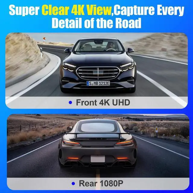Alt view image 2 of 4 - 4K Dash Cam Front and Rear,Dual Dash Camera for Cars with 5.8GHz WiFi GPS,Night Vision,Mini Dash Cam with 3.59" IPS Screen,24H Parking Mode,G-Sensor,Loop Recording,64GB SD Card Included