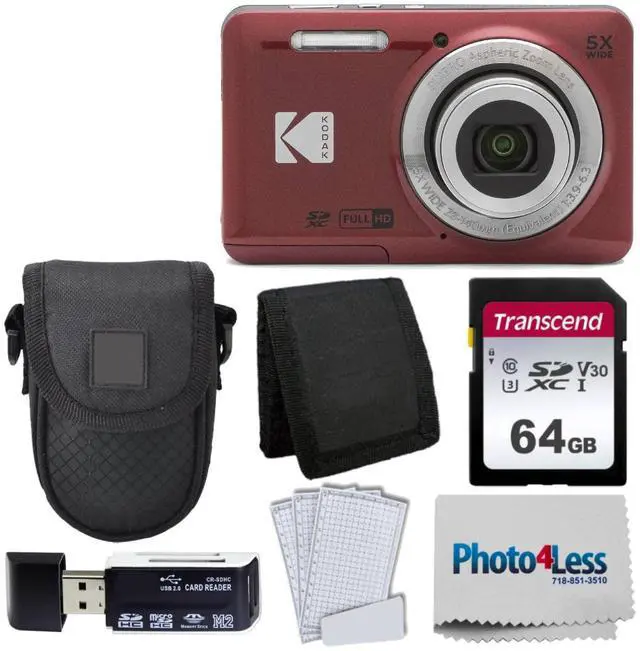 Main image of Kodak PIXPRO FZ55, 16MP 28mm Wide-Angle Digital Camera (Red) + Accessories Bundle