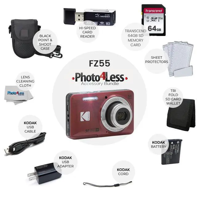 Alt view image 2 of 6 - Kodak PIXPRO FZ55, 16MP 28mm Wide-Angle Digital Camera (Red) + Accessories Bundle