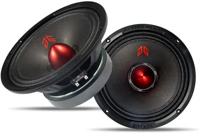 Main image of MX80E2 Midrange Loudspeaker 8" Red Bullet, 640W Max, 4 Ohms, Premium Quality Audio Door Speakers for Car or Truck Stereo Sound System, Black (2 Speaker)