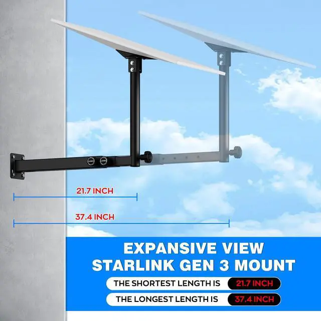 Alt view image 3 of 4 - Starlink Gen 3 Mount, Starlink Pole Mount, Extension-Type Heavy Duty Starlink Long Wall Mount with 0-30° Adjustable Starlink Gen 3 Pipe Adapter for Starlink Internet Kit Satellite (21.7-37.4inch)