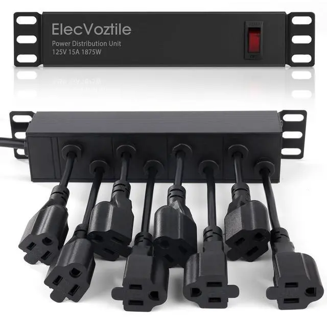 Main image of 10 inch Rack PDU, 8 Rear Outlets, 1020J Surge Protection &15A Overload Switch, 1U Rackmount, Rack PDU Power Strip for 10-inch Mini Server Network Cabinets/Rack/Self, 6ft Cable