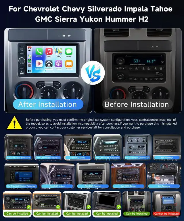 Alt view image 2 of 4 - 8Core 4+64G Car Stereo for Chevrolet Chevy Silverado Impala Tahoe GMC Sierra Yukon Hummer H2 Android Car Radio 5G WiFi Wireless Carplay Android Auto,7 IPS,GPS,SWC,Bluetooth,Backup Camera for B-OSE