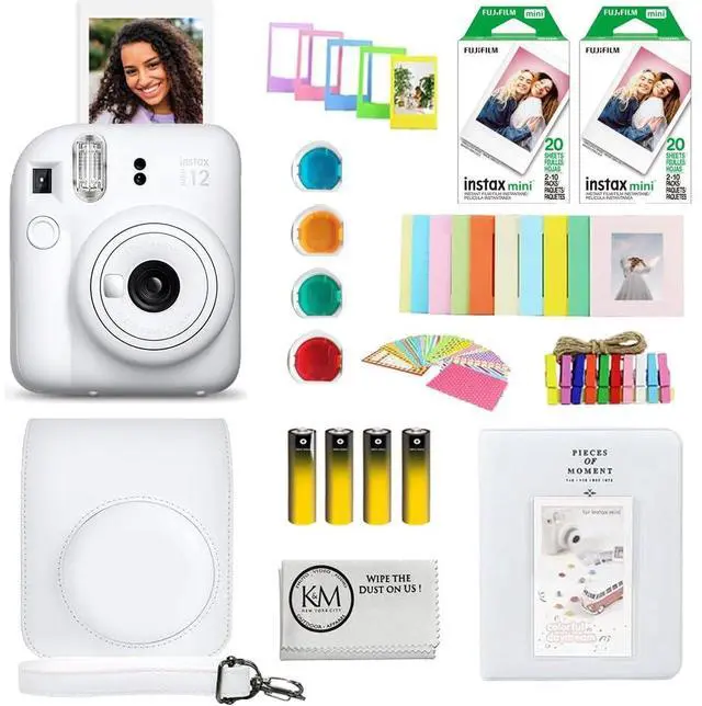 Main image of INSTAX Mini 12 Instant Film Camera | Clay White Bundled with INSTAX Mini Instant Film |40 Exposures + Instax Accessory Bundle + AA Batteries + Cleaning Cloth (10 Items)