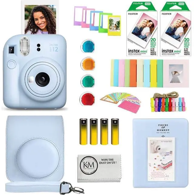 Main image of INSTAX Mini 12 Instant Film Camera | Pastel Blue Bundled with INSTAX Mini Instant Film |40 Exposures + Instax Accessory Bundle + AA Batteries + Cleaning Cloth (10 Items)
