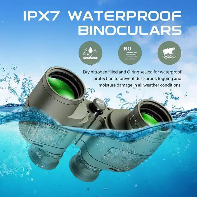 Alt view image 2 of 4 - 7x50 Waterproof Floating Marine Binocular w/Internal Rangefinder & Compass for Navigation,Boating,Bird Watching and More(Army Green