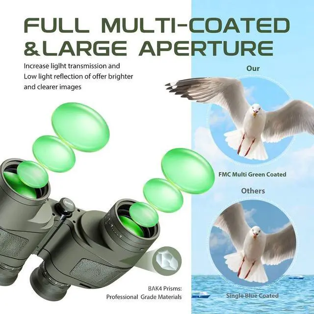 Alt view image 4 of 4 - 7x50 Waterproof Floating Marine Binocular w/Internal Rangefinder & Compass for Navigation,Boating,Bird Watching and More(Army Green