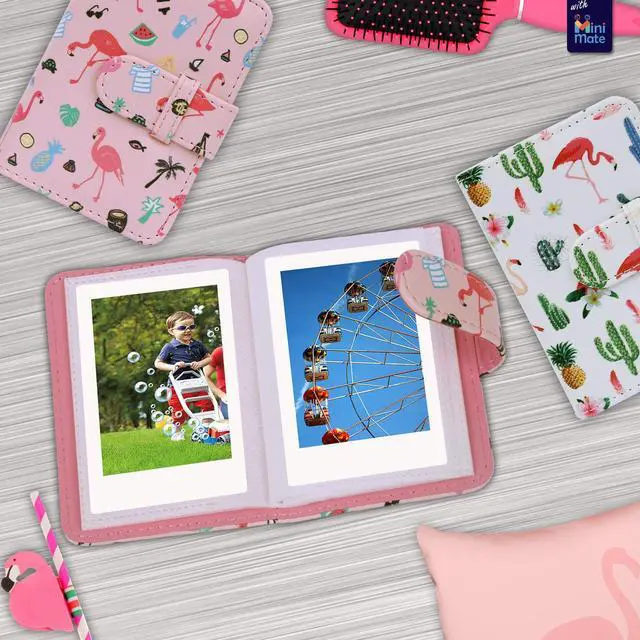 Alt view image 3 of 3 - Instax Mini 11 Instant Camera Ice White + MiniMate Accessory Bundle & Compatible Custom Case + Fuji Instax Film Value Pack (50 Sheets) Flamingo Designer Photo Album