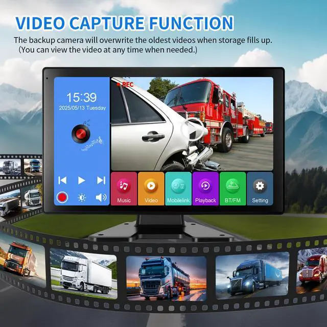 Alt view image 3 of 4 - 4 Channel RV Backup Camera System with 10.1" Touch Screen Monitor, DVR Recording, 4 x 1080P Waterproof Cameras, Quad Split, Bluetooth, for RV Truck Trailer Bus