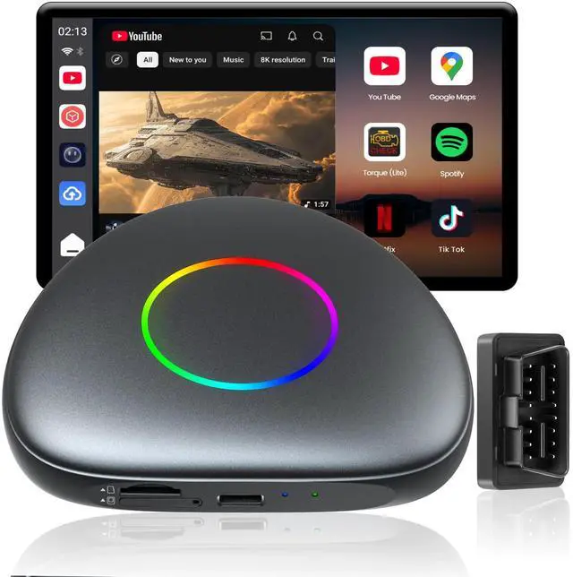 Main image of Magic Box - Wireless Carplay/Android Auto/Android AI Box 8GB+128GB, Car Video Box for YouTube, Spotify, Prime Video with Built-in 4G/ WiFi/Dual Bluetooth, OTA, GPS, microSD, OBD II, CB6D