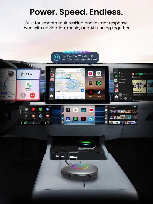Alt view image 2 of 4 - Magic Box - Wireless Carplay/Android Auto/Android AI Box 8GB+128GB, Car Video Box for YouTube, Spotify, Prime Video with Built-in 4G/ WiFi/Dual Bluetooth, OTA, GPS, microSD, OBD II, CB6D