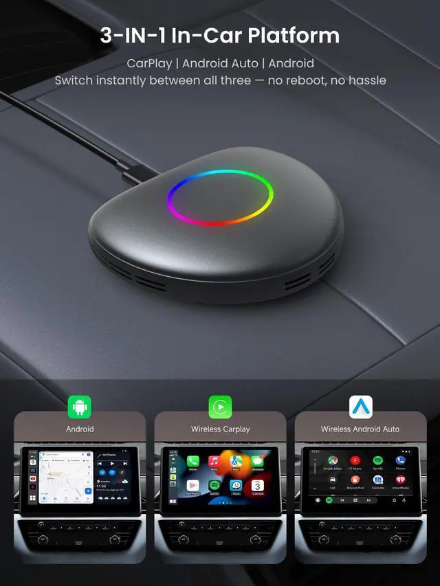 Alt view image 3 of 4 - Magic Box - Wireless Carplay/Android Auto/Android AI Box 8GB+128GB, Car Video Box for YouTube, Spotify, Prime Video with Built-in 4G/ WiFi/Dual Bluetooth, OTA, GPS, microSD, OBD II, CB6D