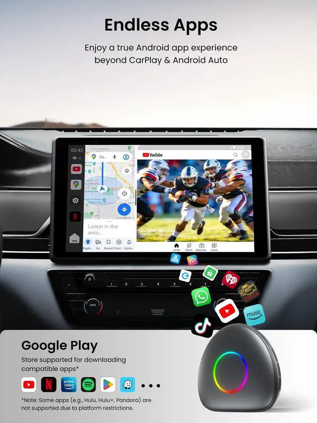 Alt view image 4 of 4 - Magic Box - Wireless Carplay/Android Auto/Android AI Box 8GB+128GB, Car Video Box for YouTube, Spotify, Prime Video with Built-in 4G/ WiFi/Dual Bluetooth, OTA, GPS, microSD, OBD II, CB6D