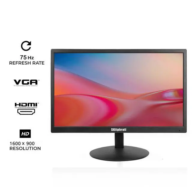 Alt view image 2 of 4 - 20" PC Monitor 1600x900 75Hz 5MS HDMI Monitor LED Viewing Angle 95° (Horizontal) with HDMI VGA Input, 76% sRGB, VESA Wall Mount, TN Panel, Black