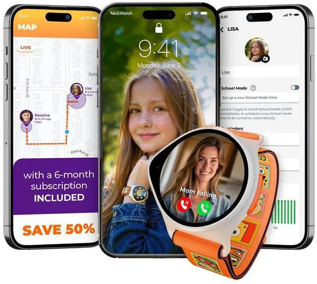 Main image of Kids Smart Watch with GPS Tracker Up to 24H Battery Work, SOS, & Parental Controls Smartwatch, Kid Phone Call and Text, Boys & Girls, 4G Smart Watch for Kids Requires Data Plan - First 6-Months Free