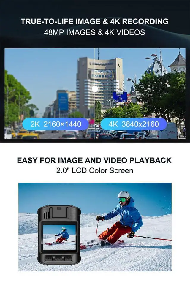 Alt view image 2 of 4 - Mini 4K Body Camera with Audio and Video Recording, GPS Bodycam with Ultra Infrared Night Vision and Fast Charging for Police, Law Enforcement and Delivery (256GB SD Card Set)