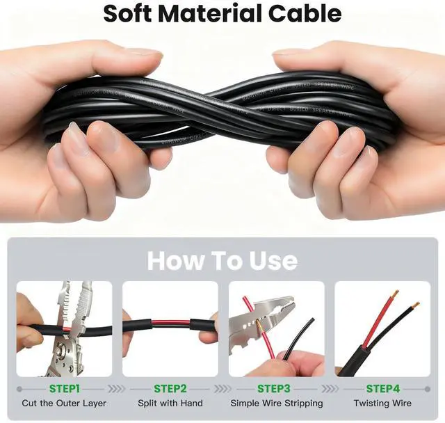 Alt view image 4 of 4 - 12 Gauge Speaker Wire 150 Feet CL3 Related CCA Black Cable with 2 Conductors for Outdoor Direct Burial Backyard Garden Home Car in-Wall Speaker