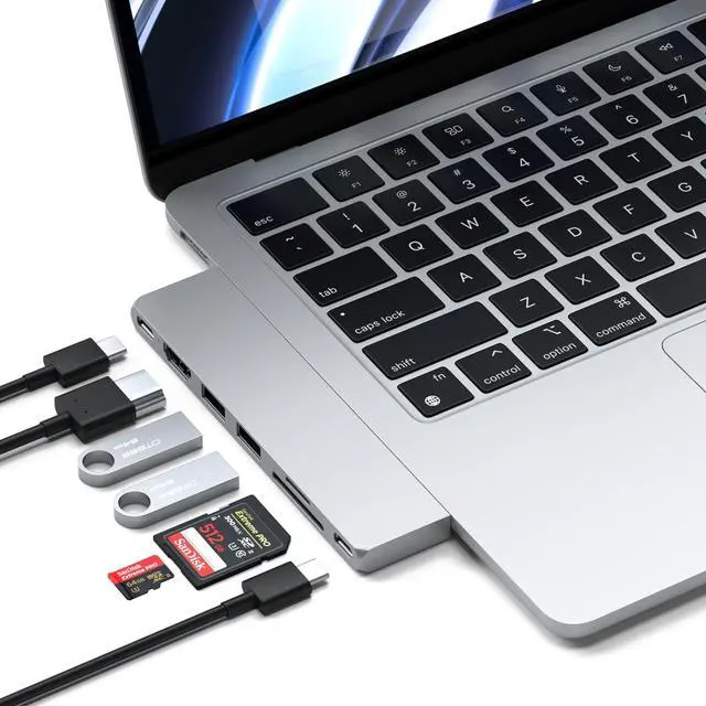 Main image of 7 in 1 USB C Hub Multiport Adapter Pro Slim, USB C Dongle, 100W Charging, 4K HDMI, USB 4, USB 3.2 Gen 2, SD/Micro Card Reader for Mac, MacBook Air/Pro - Silver