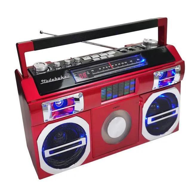 Alt view image 3 of 4 - SB2145R 80's Retro Street Bluetooth Boombox with FM Radio, CD Player, LED EQ, 10 Watts RMS Power and AC/DC in Red