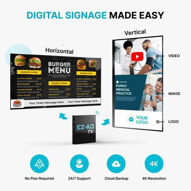 Alt view image 2 of 4 - EZ AD TV Digital Signage Player - Signage For Business & Electronic Menu Board- Auto-Post Content On Digital Display Board, Cloud Controlled 4K Media Player + Mobile App W Free AI Designer & Templates
