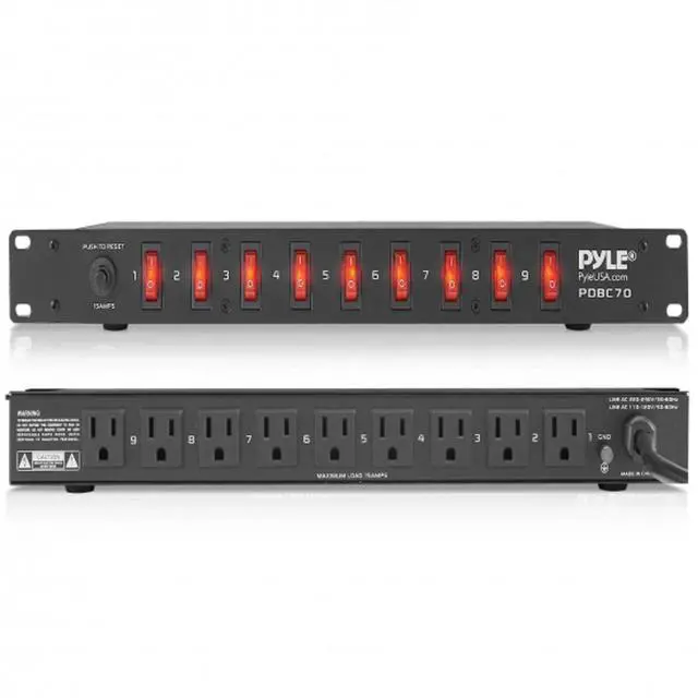 Main image of PDU Power Strip Surge Protector - 150 Joule 9 Outlet Strips Surge Protector Heavy Duty Electric Extension Cord Strip - 1U Rack Mount Protection Power Outlet Strip W/ 9 Front Switch - Pro PDBC70 BLACK