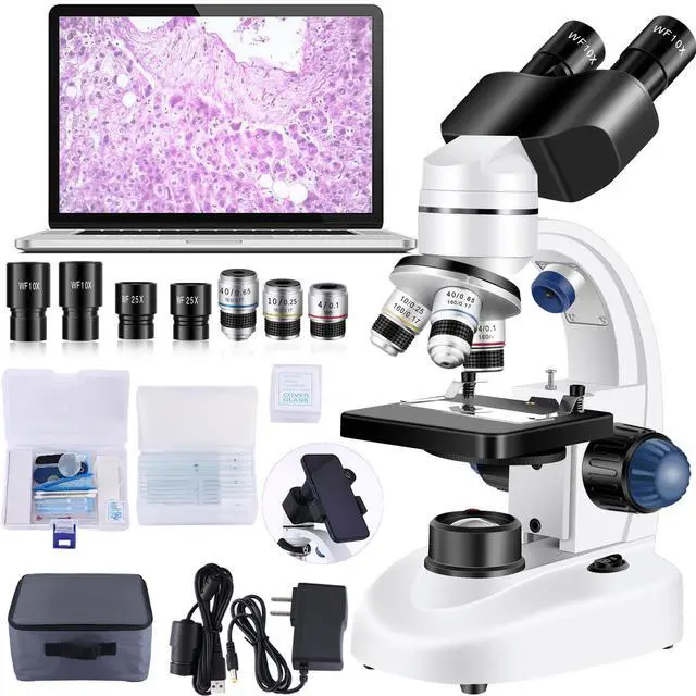 Main image of Microscope for Adults WF10x and WF25x eyepieces, 40X-2000X Magnification USB Camera, Microscope for Adults Suitable for Laboratory School (Binocular Microscope Without Gift Bag)