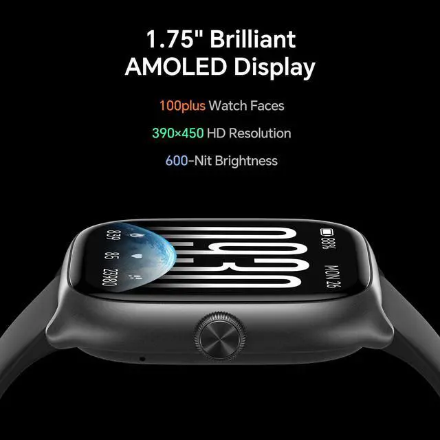 Alt view image 2 of 6 - Smart Watch for Women Men, 1.75" AMOLED, Compatible iPhone & Android | Fitness Tracker with 3 Bands, 3ATM Waterproof, Answer & Make Calls, 24/7 Heart Rate/SpO2/Sleep Monitor, Smartwatch Gifts