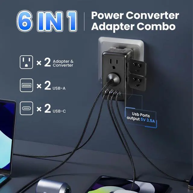 Alt view image 2 of 6 - 2000W Voltage Converter US to Europe, with 2 USB A and 2 USB C Ports | 220V to 110V Converter for European Travel for Hair Dryer, Travel Adapter Converter Combo