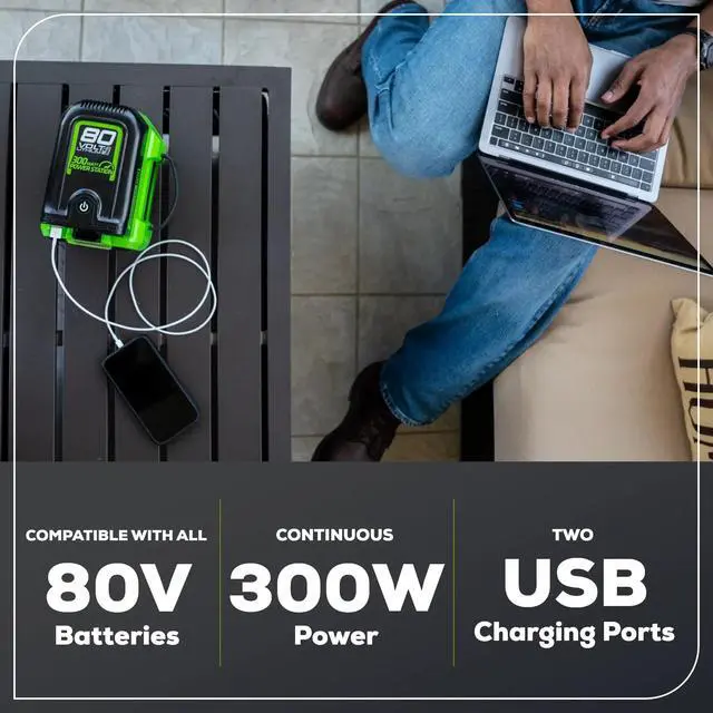 Alt view image 3 of 6 - Pro 80V (300 Watt) Power Inverter, 120V AC, for Charging Small Electronics, Smart Phones, Tablets, Small Televisions, Tool-Only, IV80A00